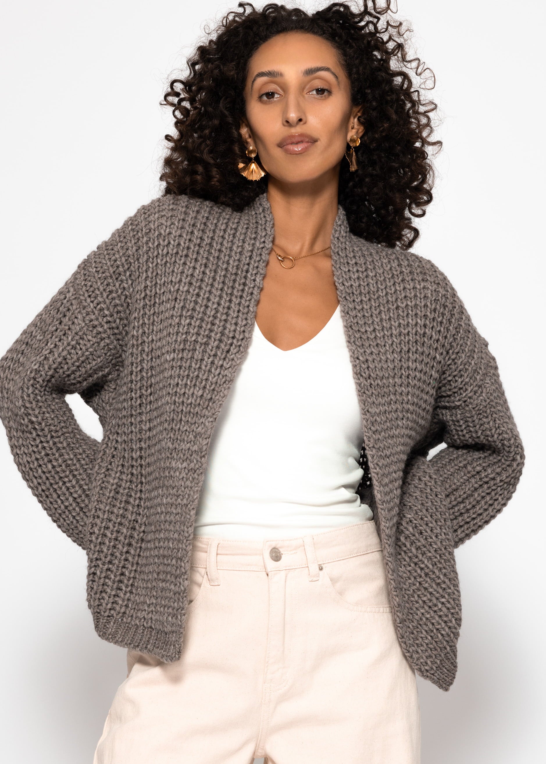 Offener Grobstrick-Cardigan - taupe – Bekleidung > Cardigans | FormaLuxe