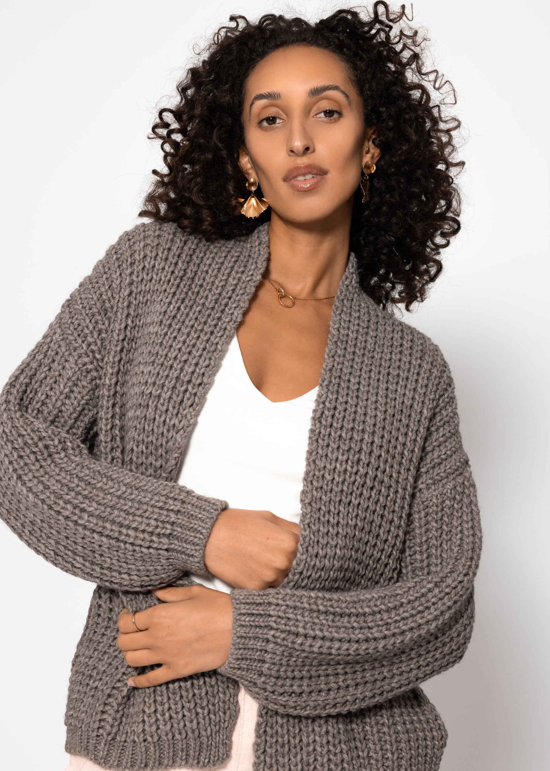 Offener Grobstrick-Cardigan - taupe – Bekleidung > Cardigans | FormaLuxe