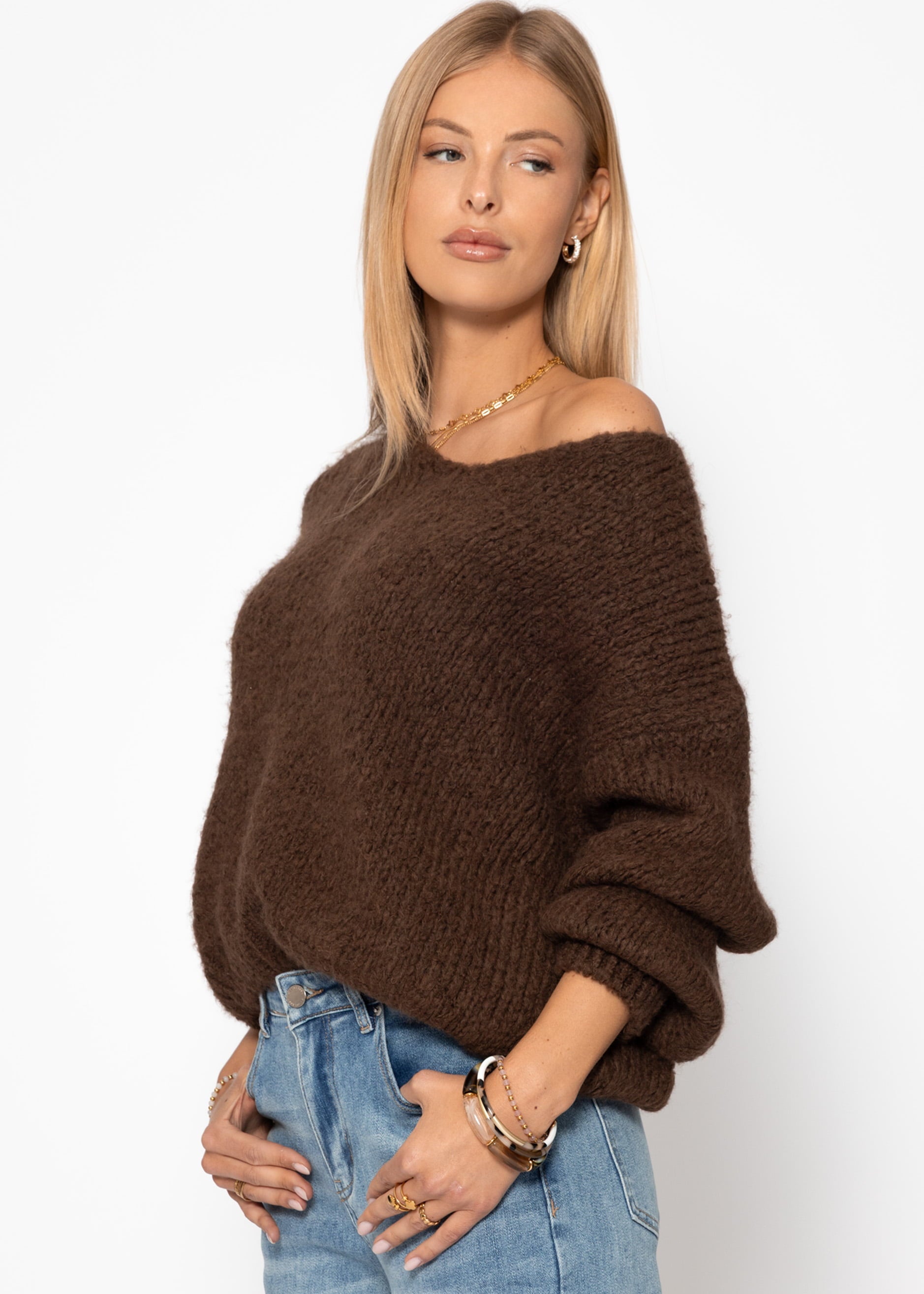 Oversize Pullover mit V-Ausschnitt - braun – Bekleidung > Pullover | FormaLuxe