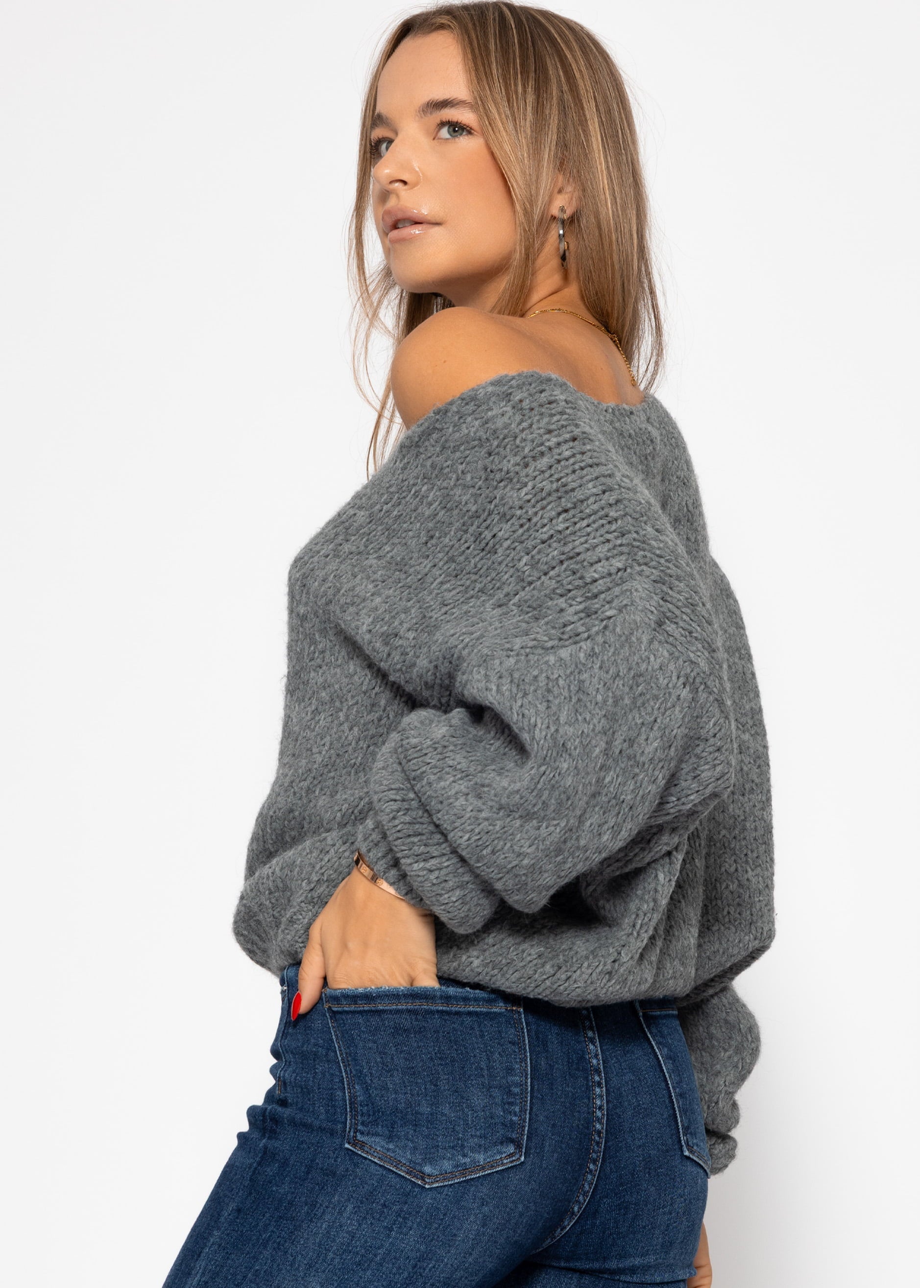 Oversize Pullover mit V-Ausschnitt - dunkelgrau – Bekleidung > Pullover | FormaLuxe