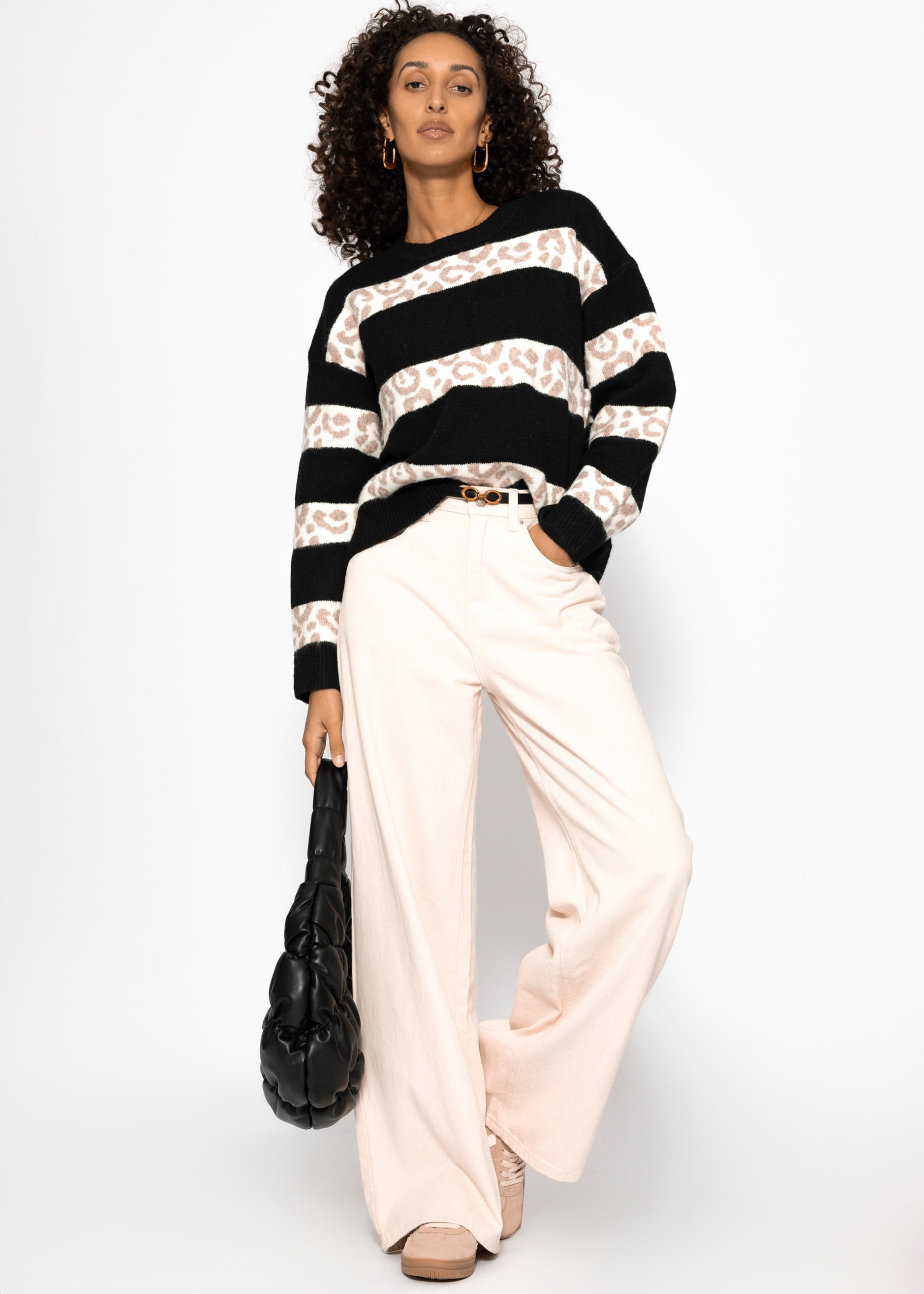 Pullover mit Leo-Streifen - schwarz – Bekleidung > Pullover | FormaLuxe