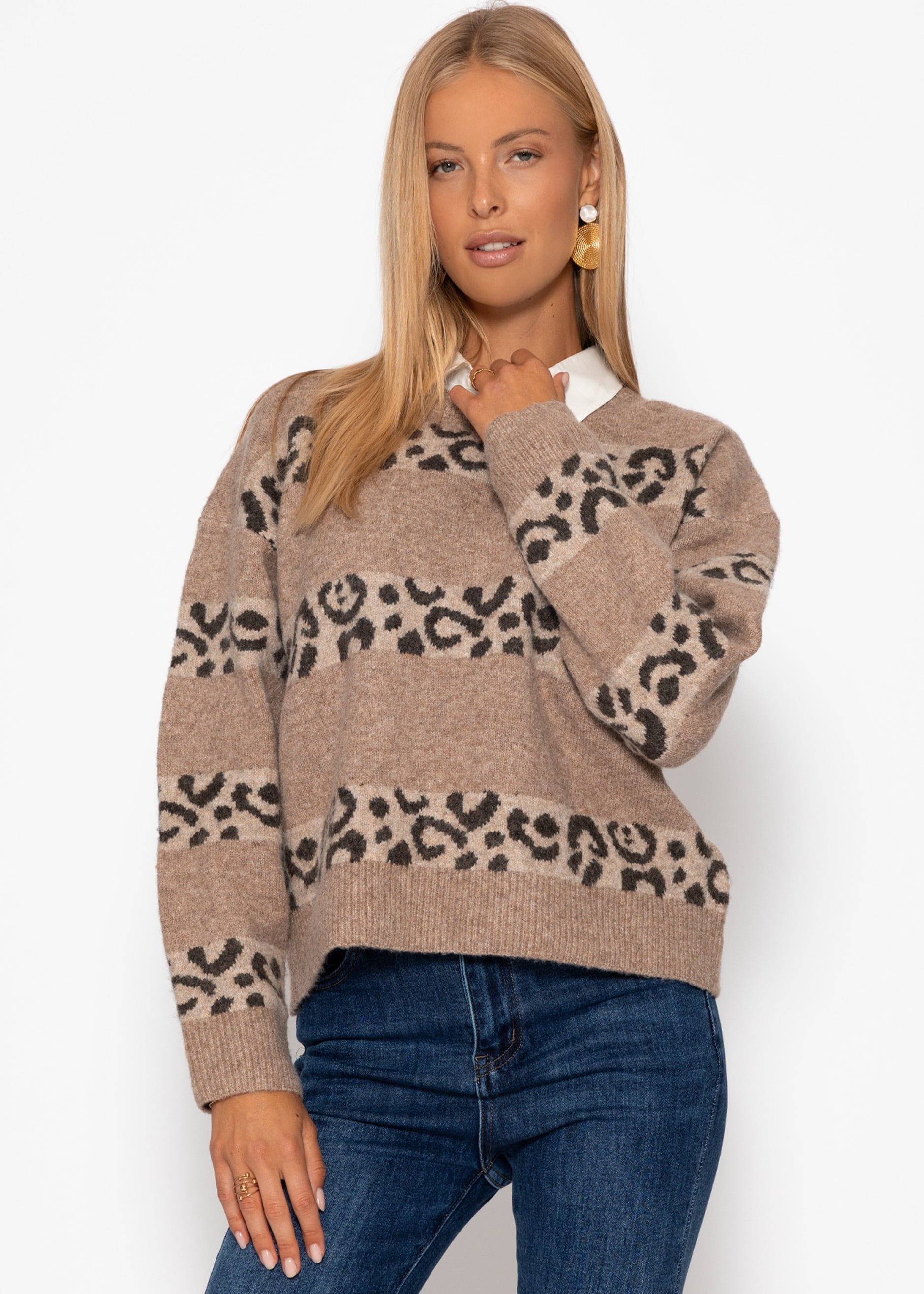 Pullover mit Leo-Streifen - taupe – Bekleidung > Pullover | FormaLuxe