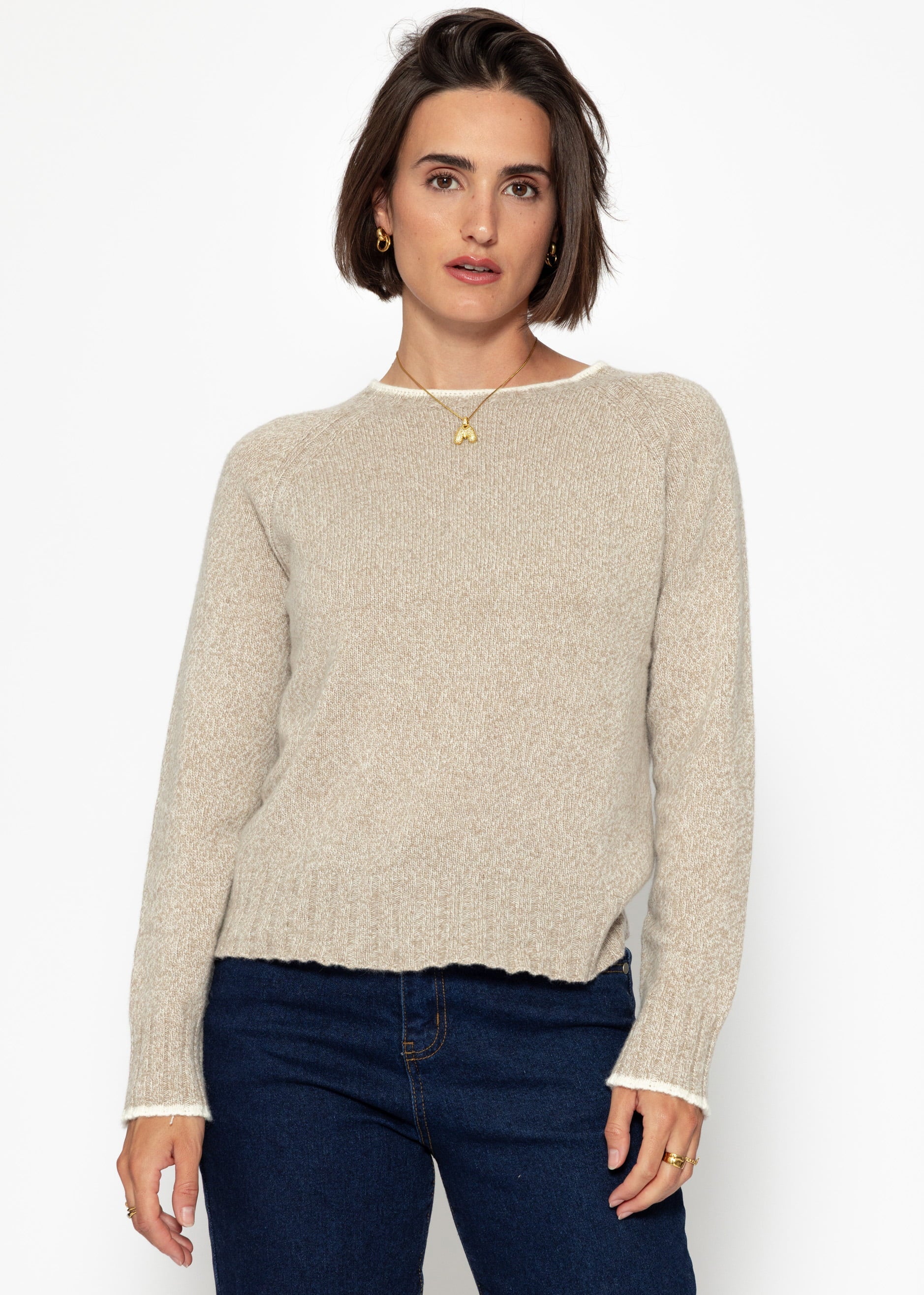 Pullover mit Raglanärmeln und kontrastierenden Details – beige – Bekleidung > Pullover | FormaLuxe