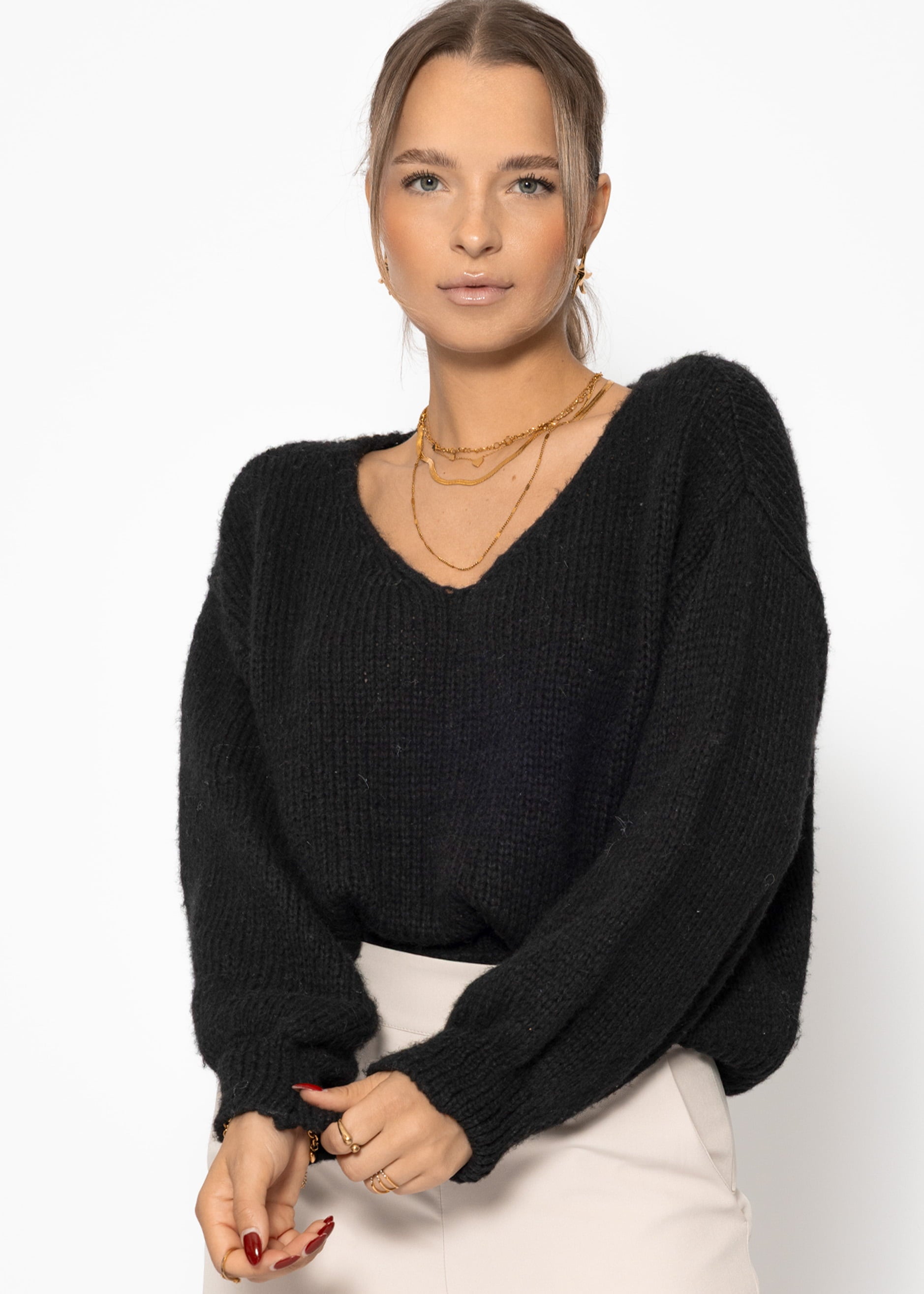 Pullover mit V-Ausschnitt - schwarz – Bekleidung > Pullover | FormaLuxe