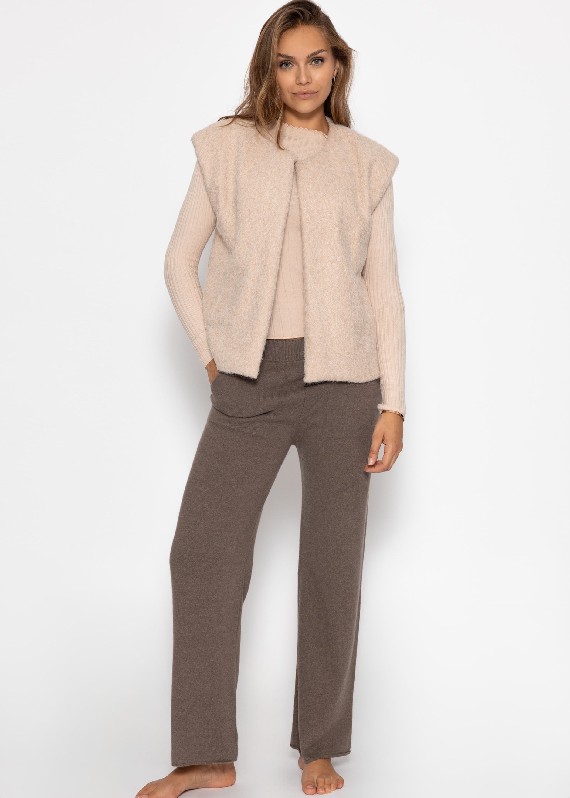 Strickhose mit Kaschmir - taupe – Bekleidung > Hosen | FormaLuxe