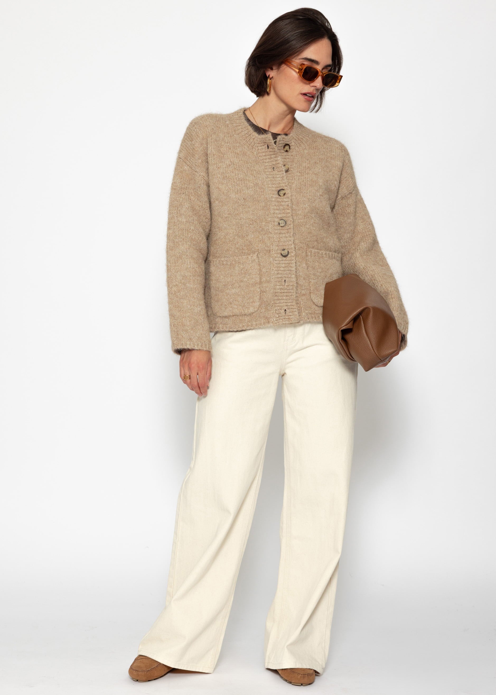 Teiljacke mit Taschen und großer Knopfleiste – beige – Clothing> Cardigans | FormaLuxe