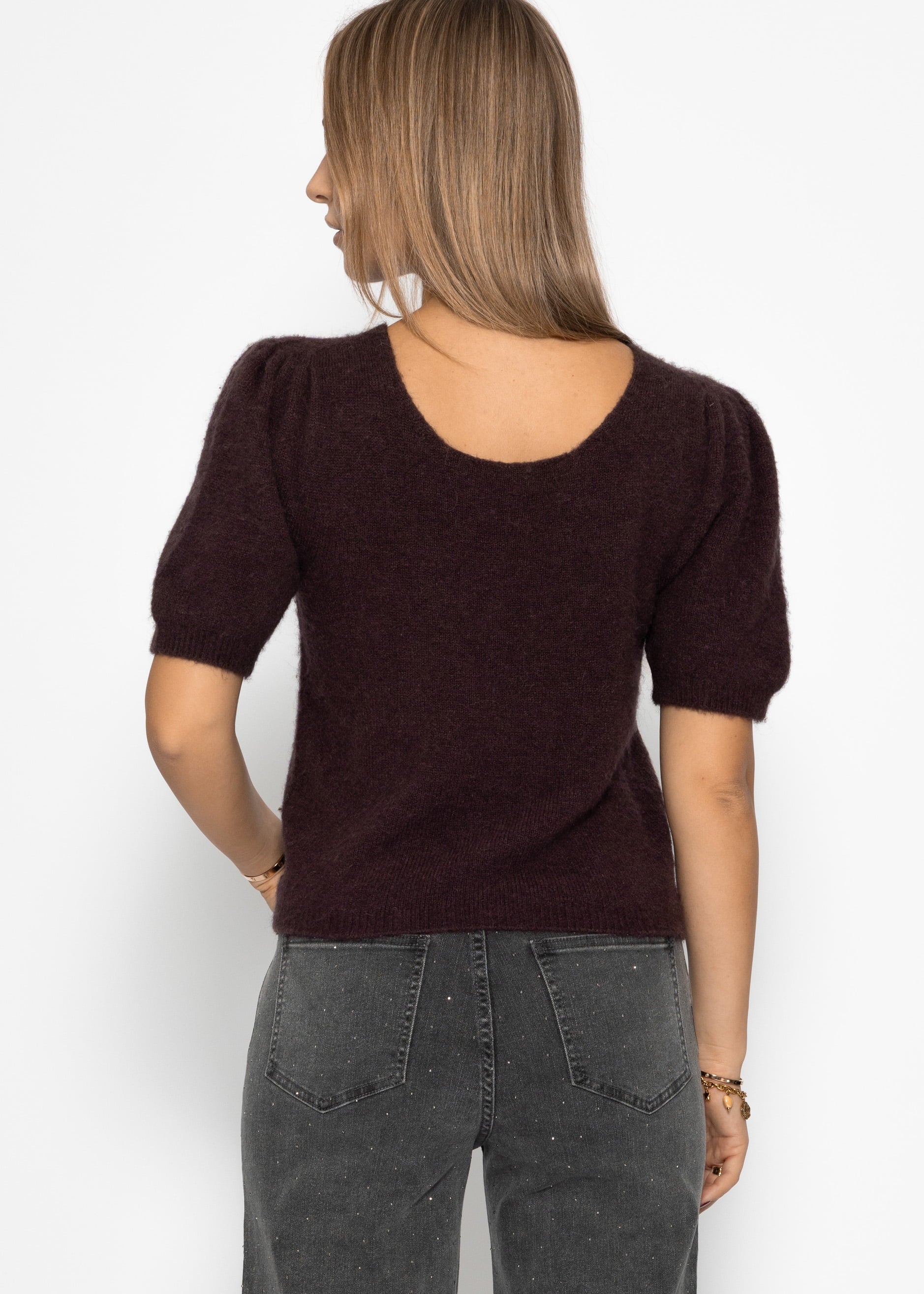 Strickoberteil mit Puffärmeln - aubergine-braun – Bekleidung > Pullover | FormaLuxe