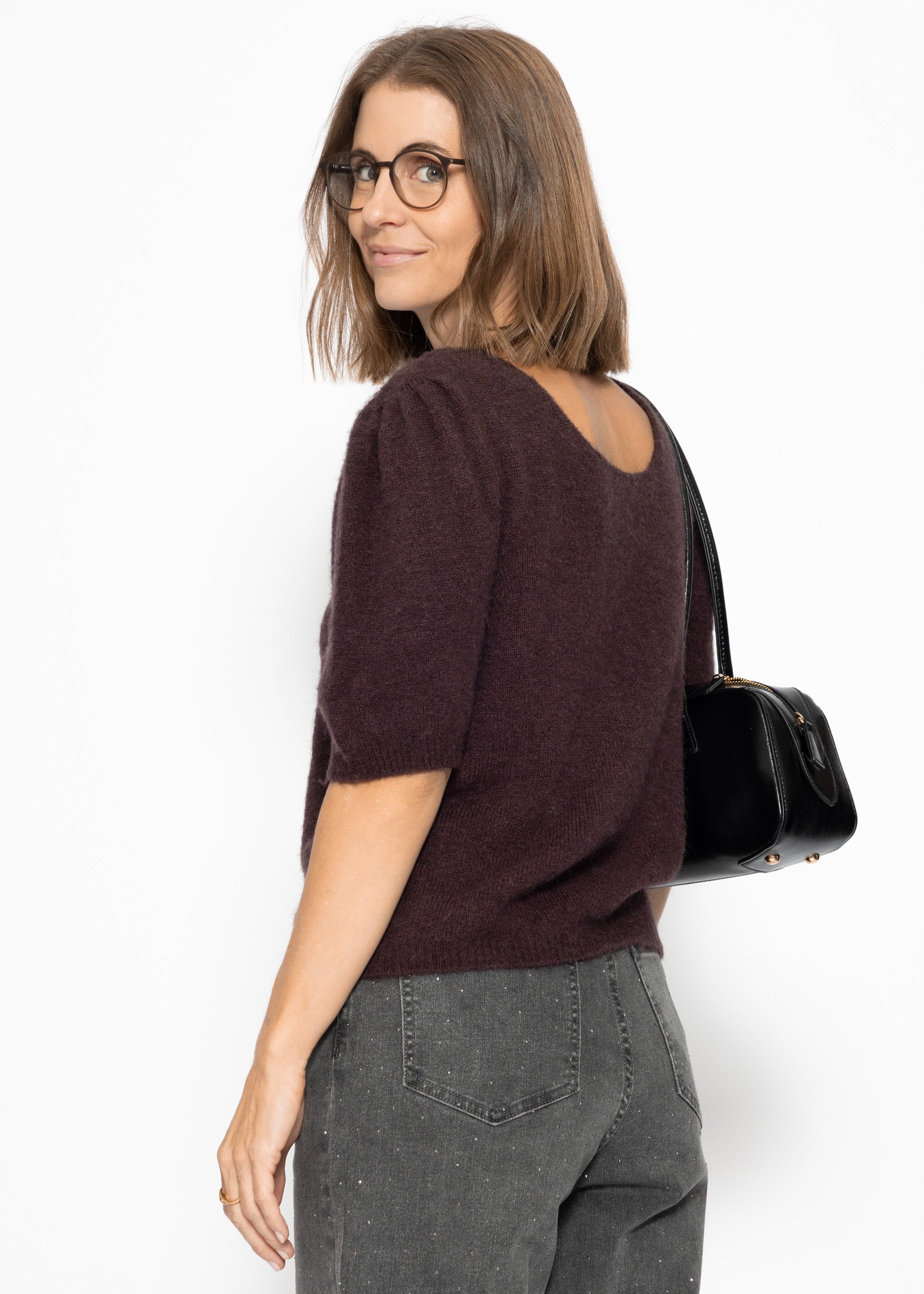 Strickoberteil mit Puffärmeln - aubergine-braun – Bekleidung > Pullover | FormaLuxe