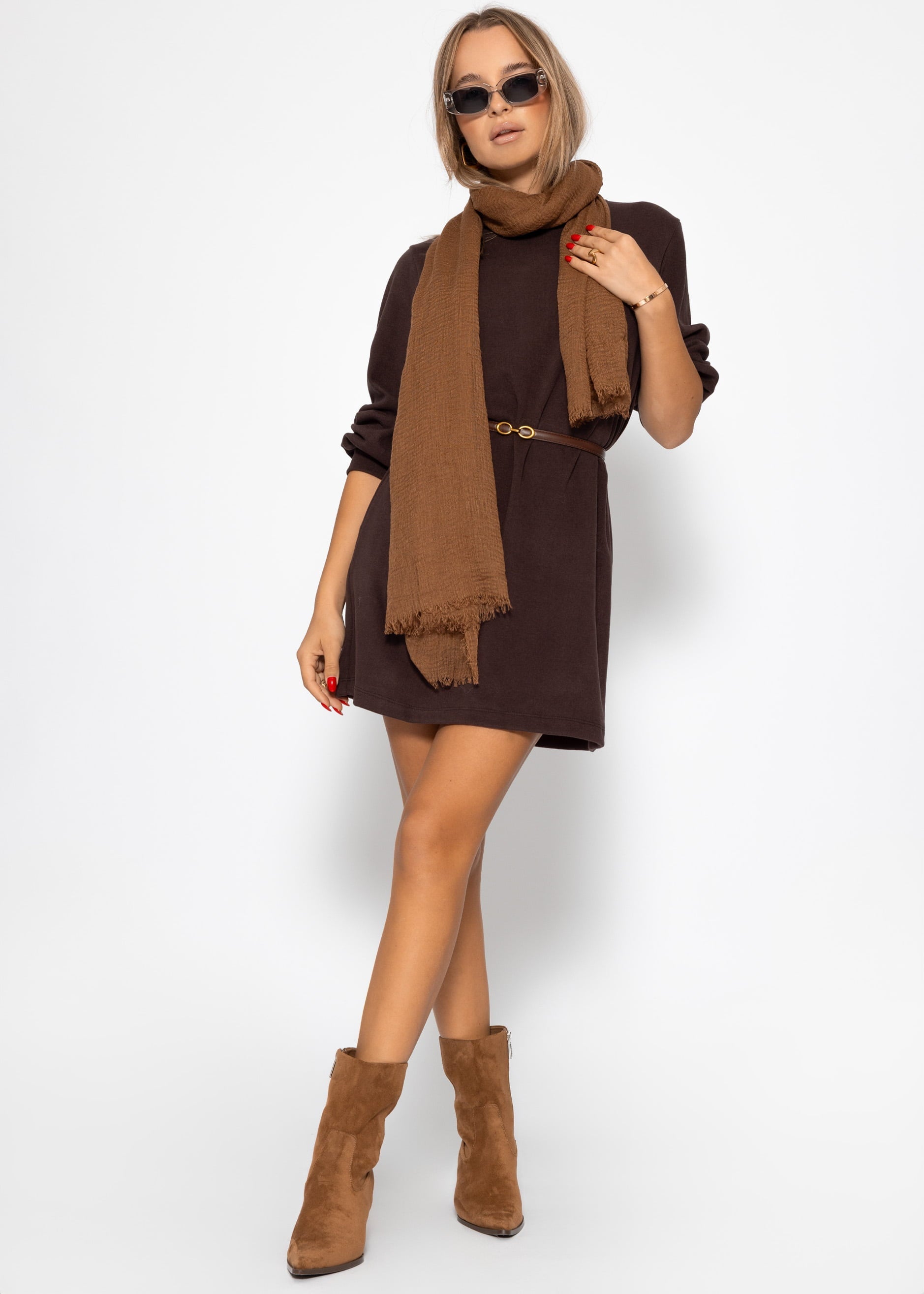 Sweatkleid mit Stehkragen - braun – Bekleidung > Kleider | FormaLuxe