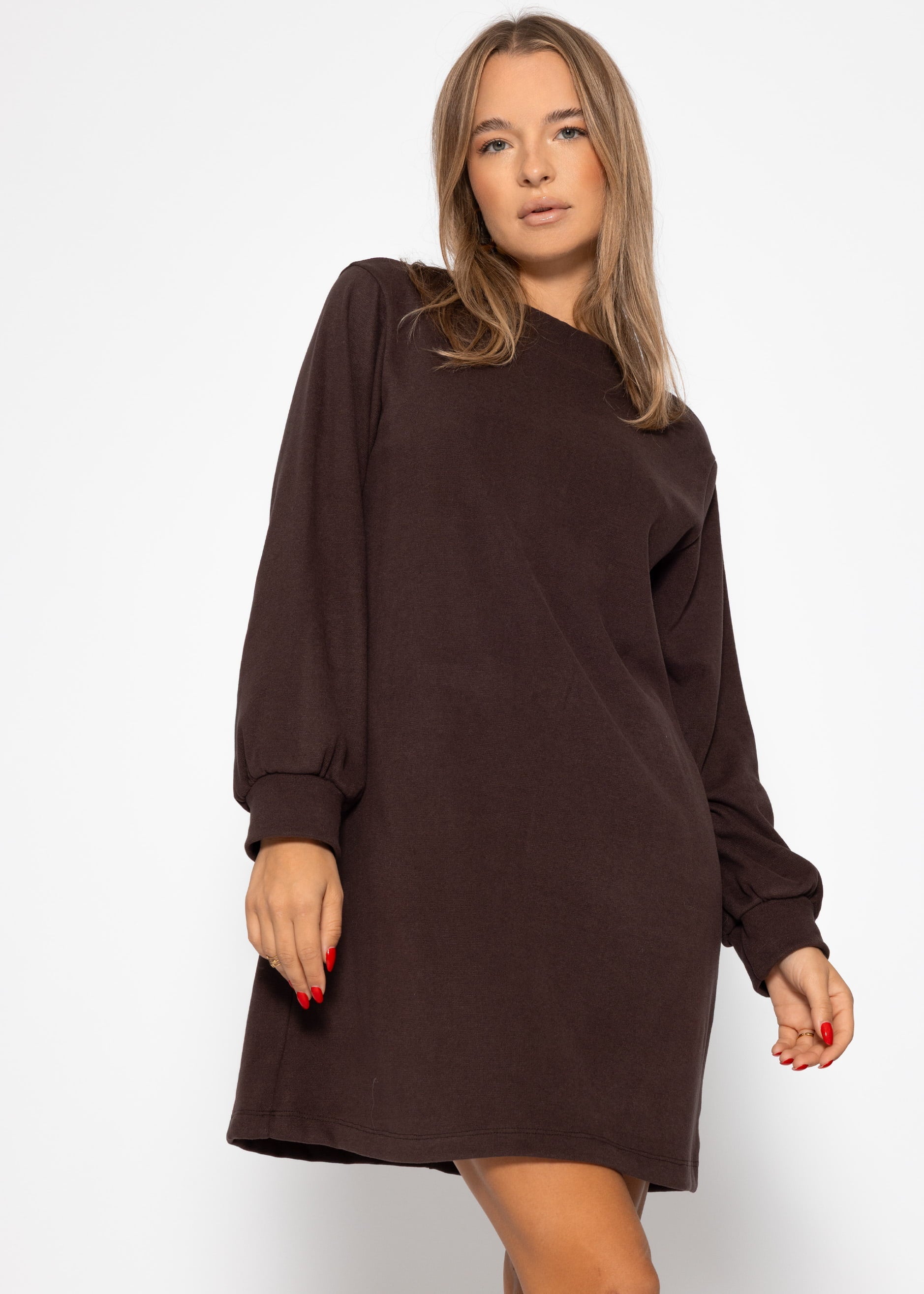 Sweatkleid mit Stehkragen - braun – Bekleidung > Kleider | FormaLuxe