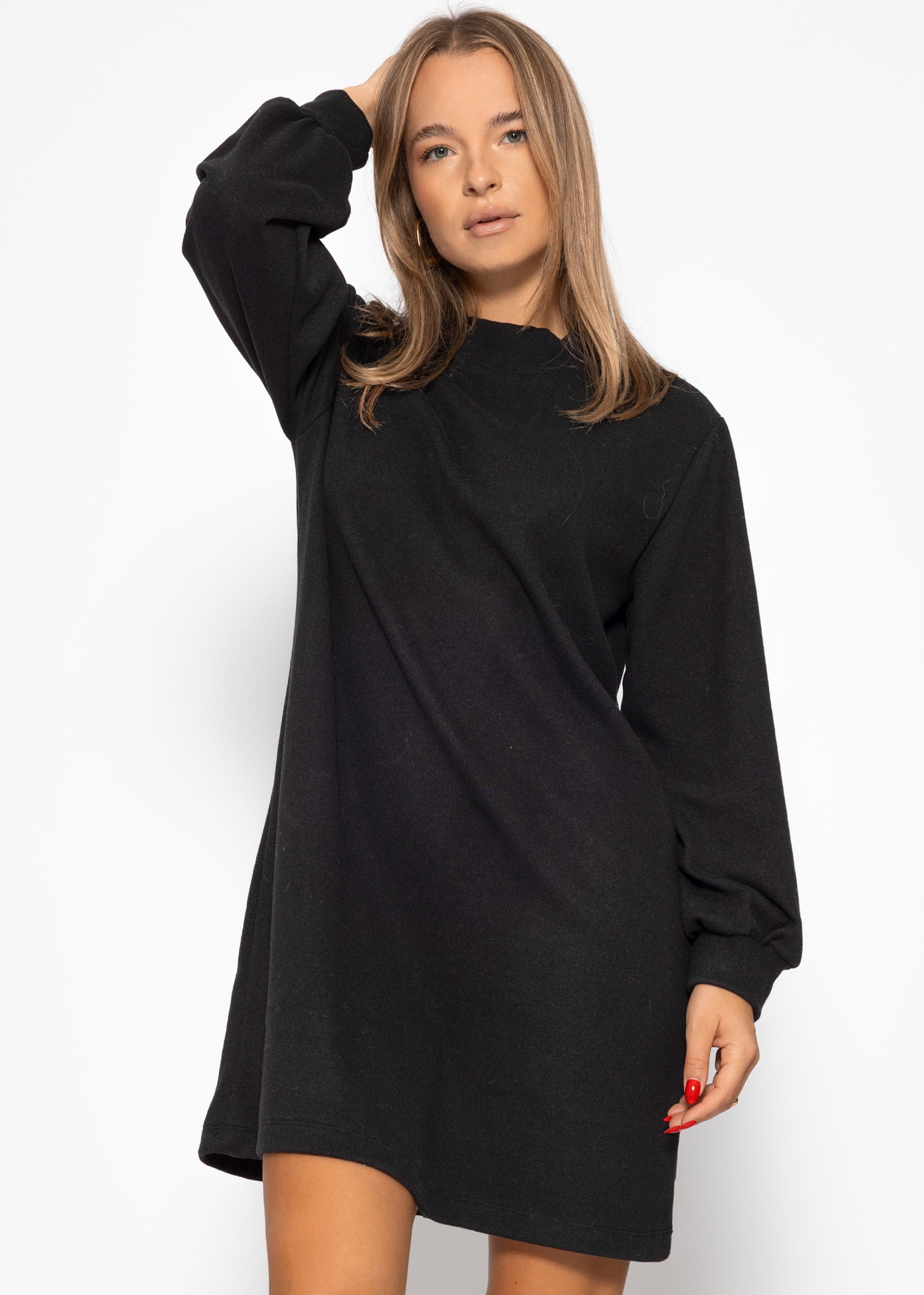 Sweatkleid mit Stehkragen - schwarz – Bekleidung > Kleider | FormaLuxe