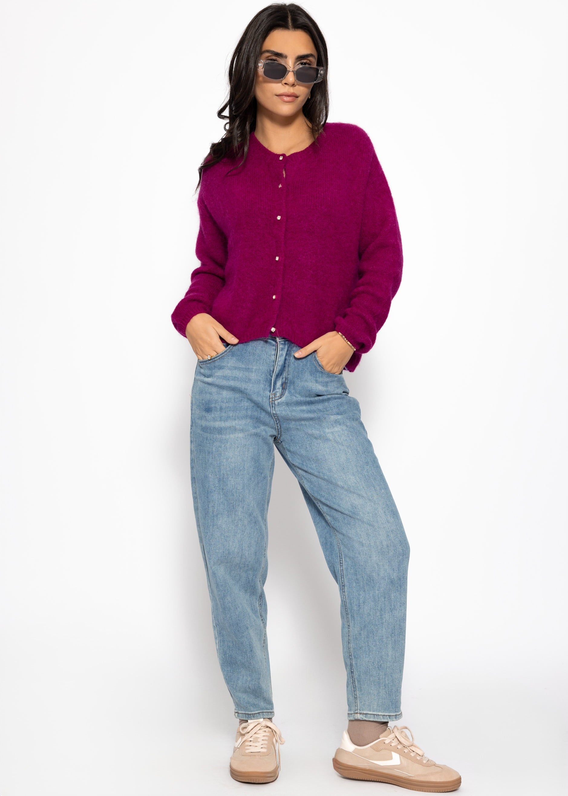 Weicher Strickcardigan mit Zierknöpfen - plum – Bekleidung > Cardigans | FormaLuxe