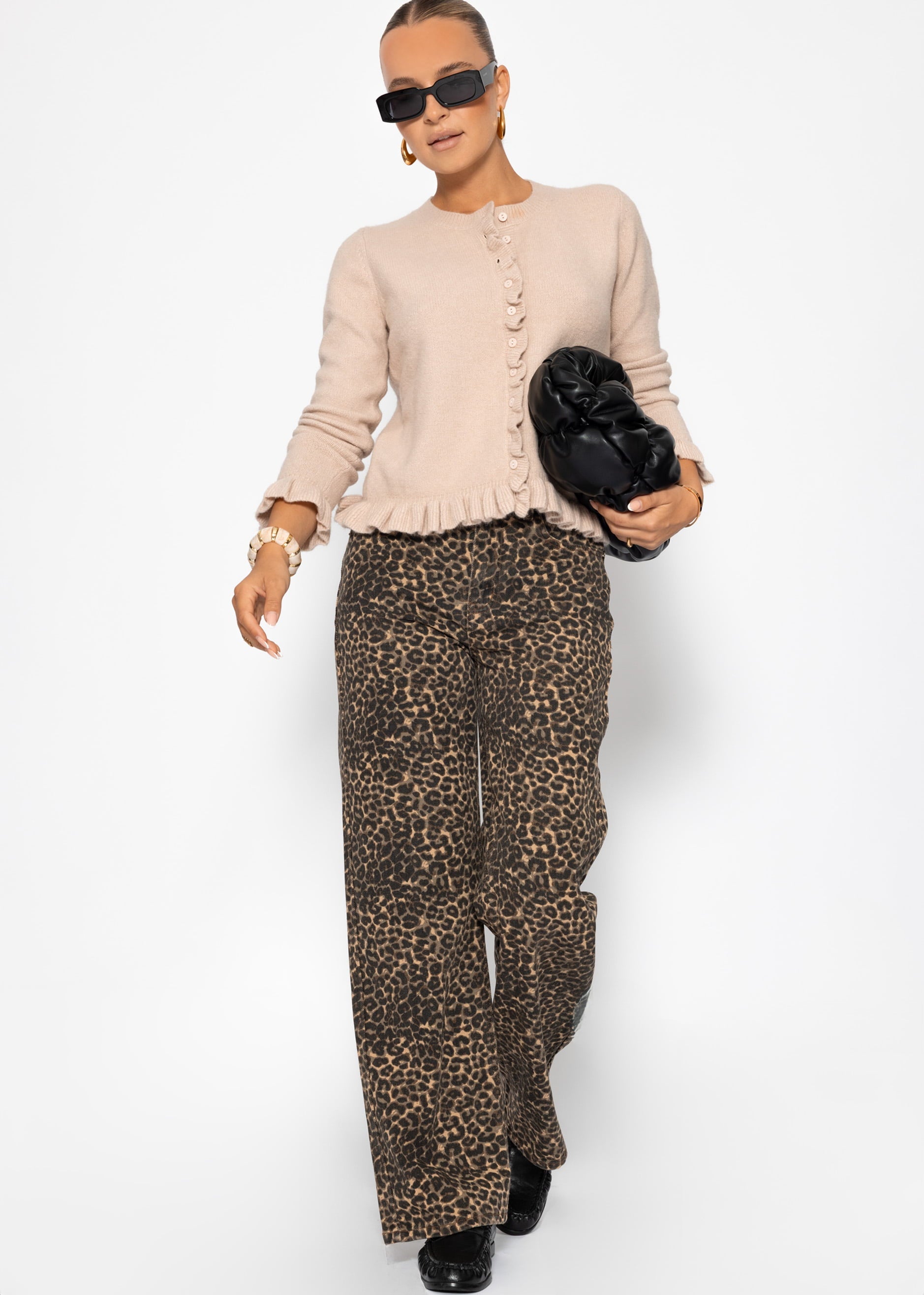Wide Leg Jeans mit hohem Bund in Leo-Print - braun – Bekleidung > Jeans | FormaLuxe
