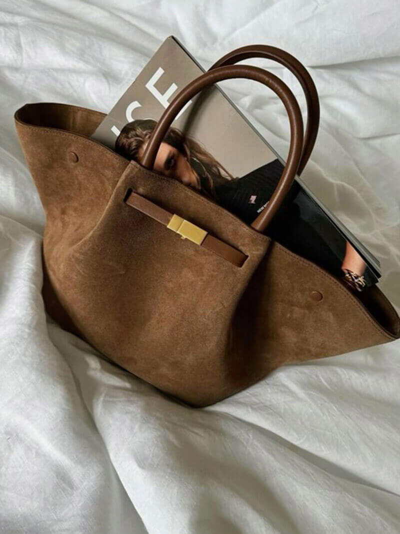 Ava | Suede Handle Bag Dark Brown | FormaLuxe