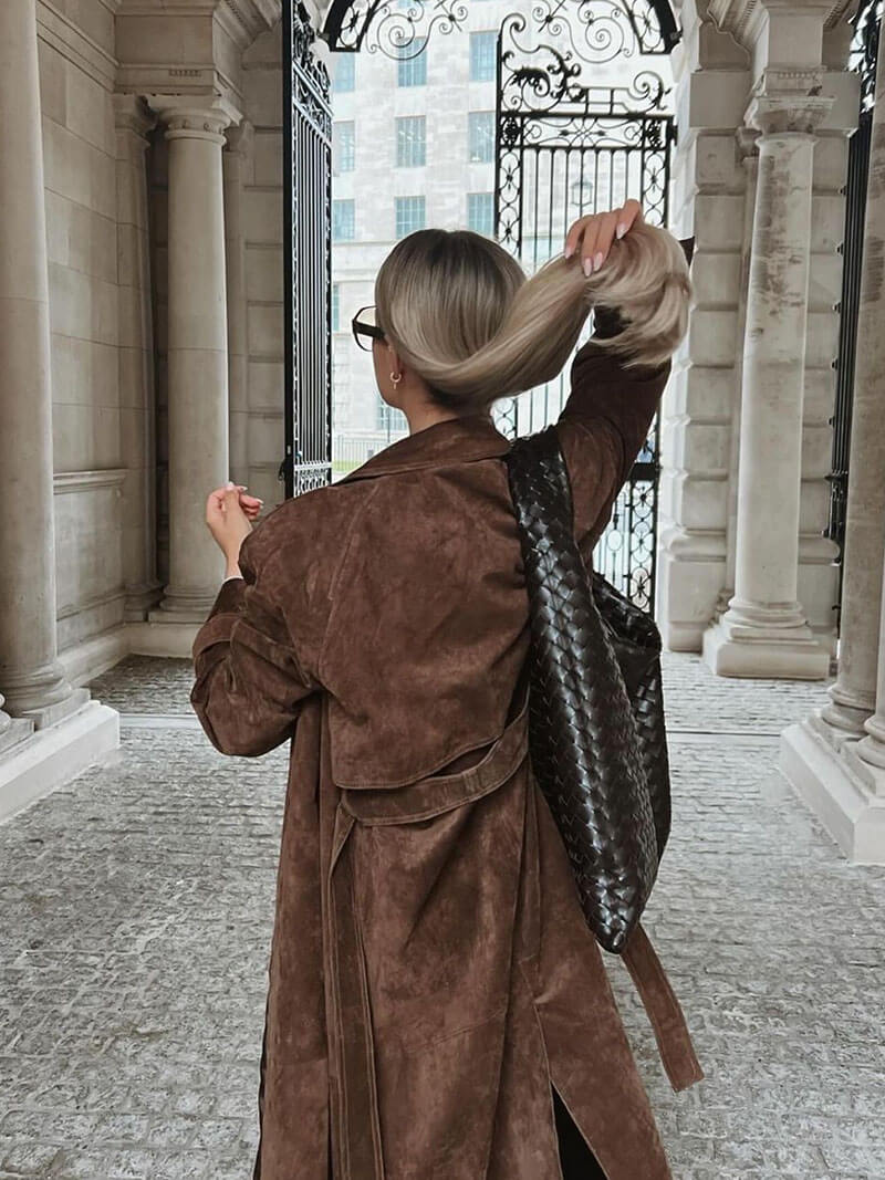 Molly | Long trench-coat en daim ceinturé Brun | FormaLuxe