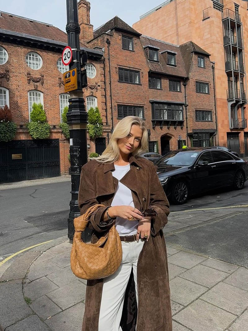 Molly | Long trench-coat en daim ceinturé Brun | FormaLuxe