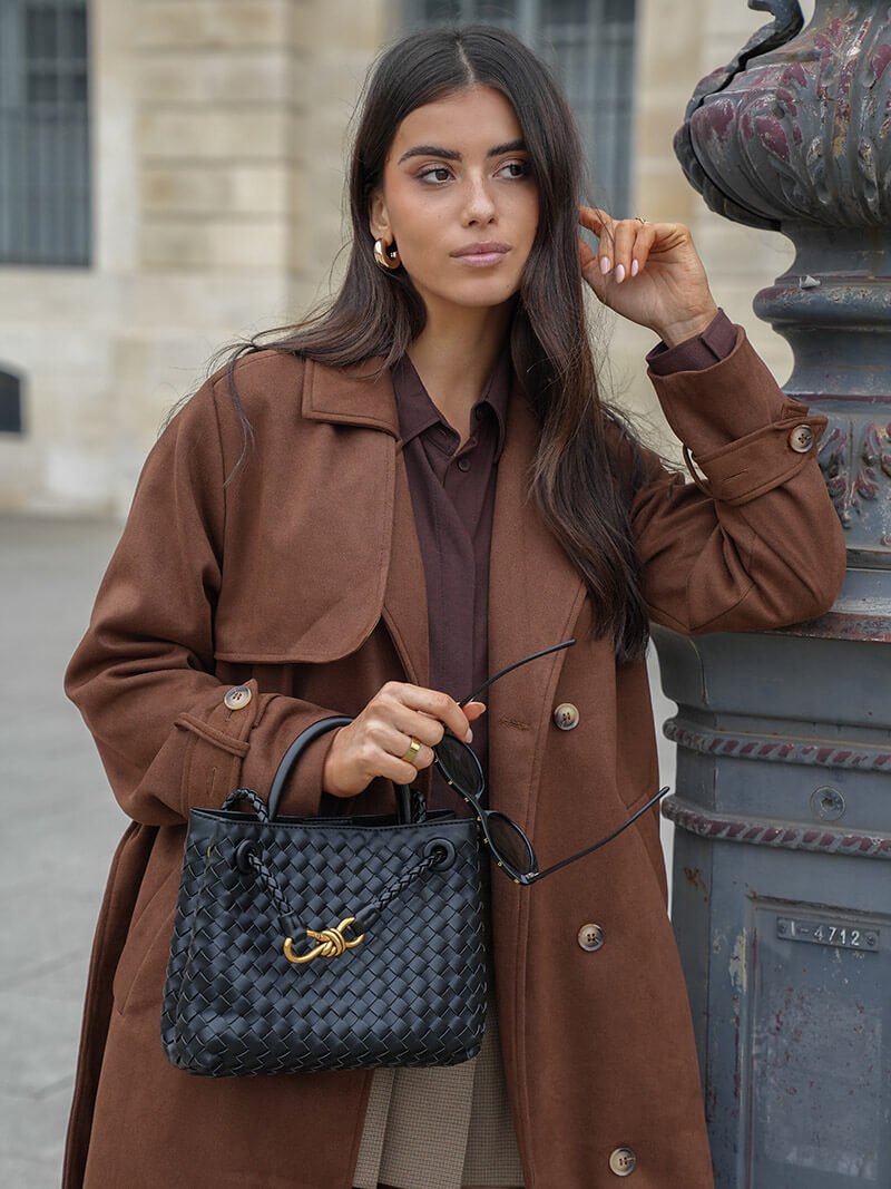 Molly | Long trench-coat en daim ceinturé Brun | FormaLuxe