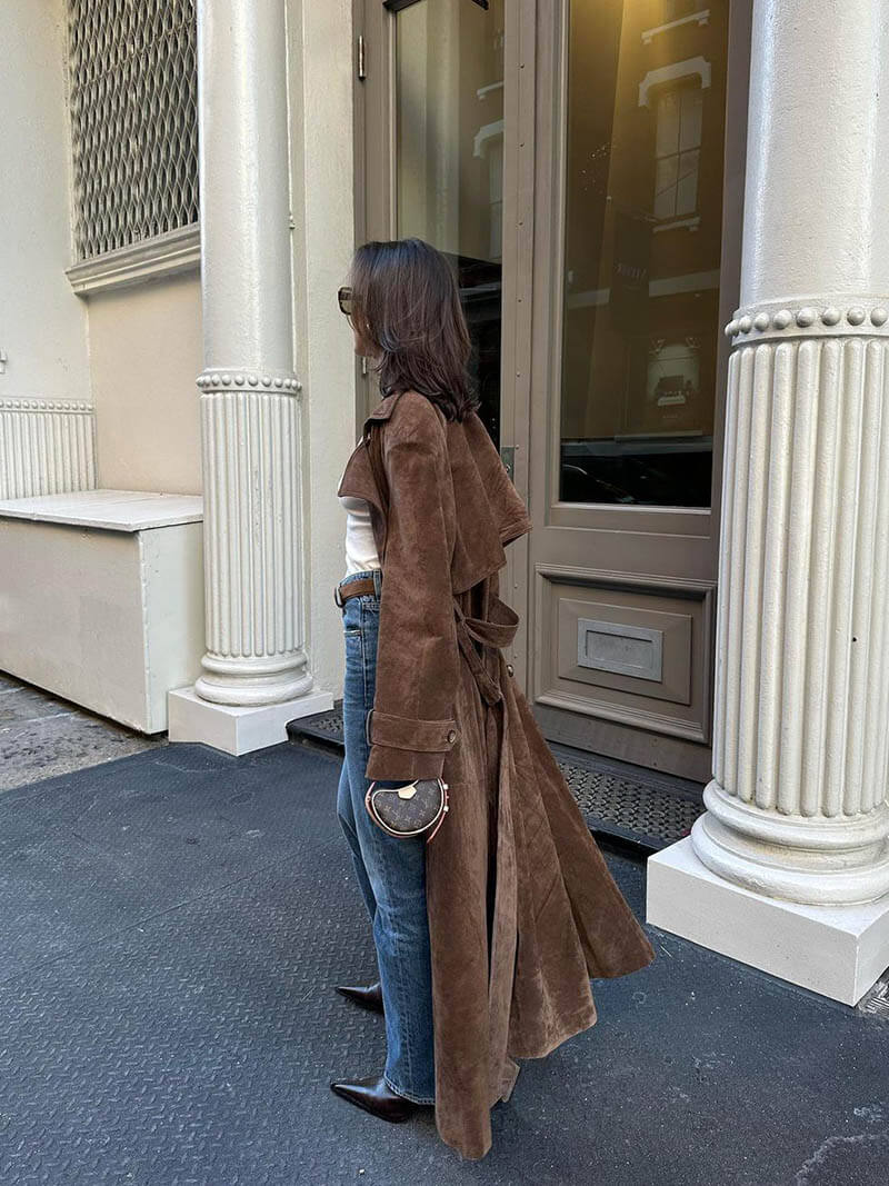 Molly | Long trench-coat en daim ceinturé Brun | FormaLuxe