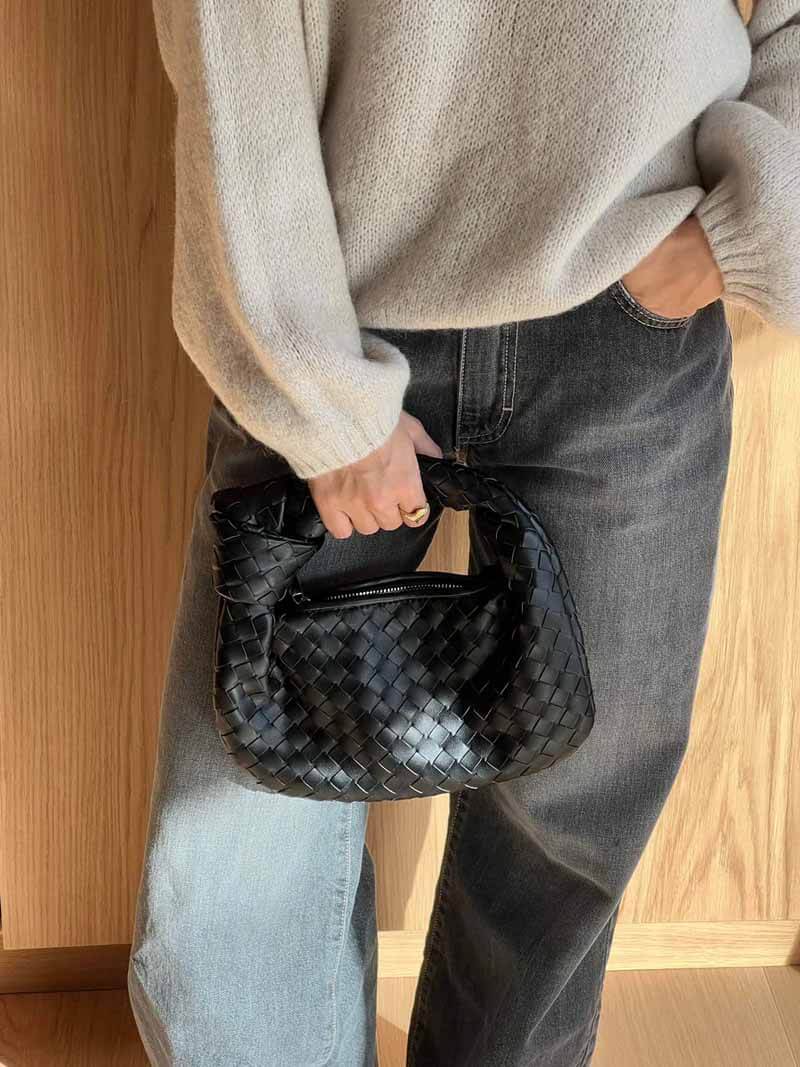 Alina | Woven Mini Shoulder Bag Black | FormaLuxe