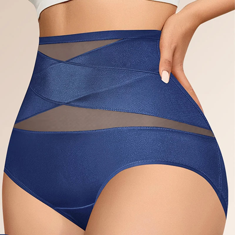 Bauchweg-Slip Damen Ida in Blau – Vorderansicht mit hohem Bund | FormaLuxe