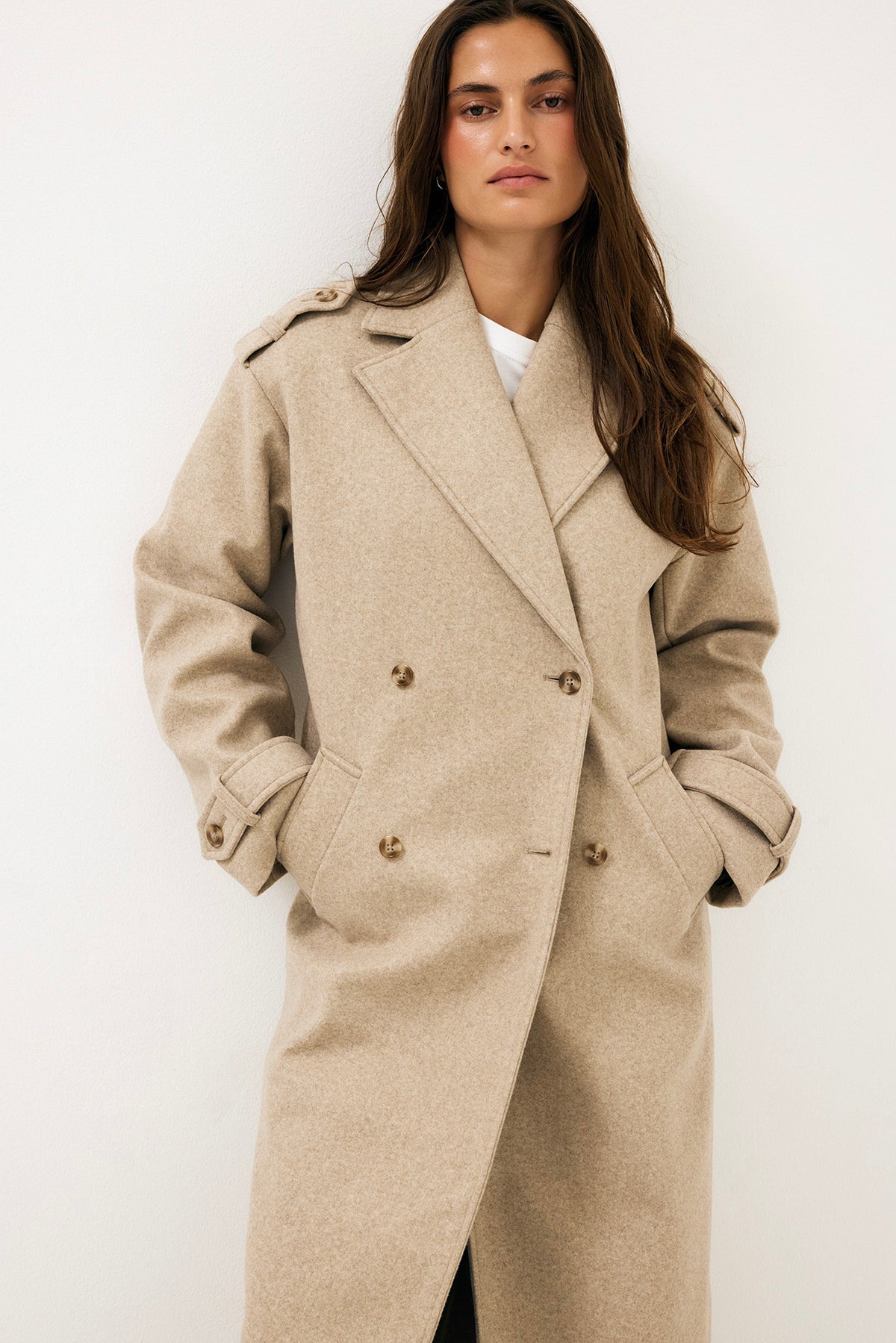 Langer Mantel Damen Frieda in Beige – FormaLuxe