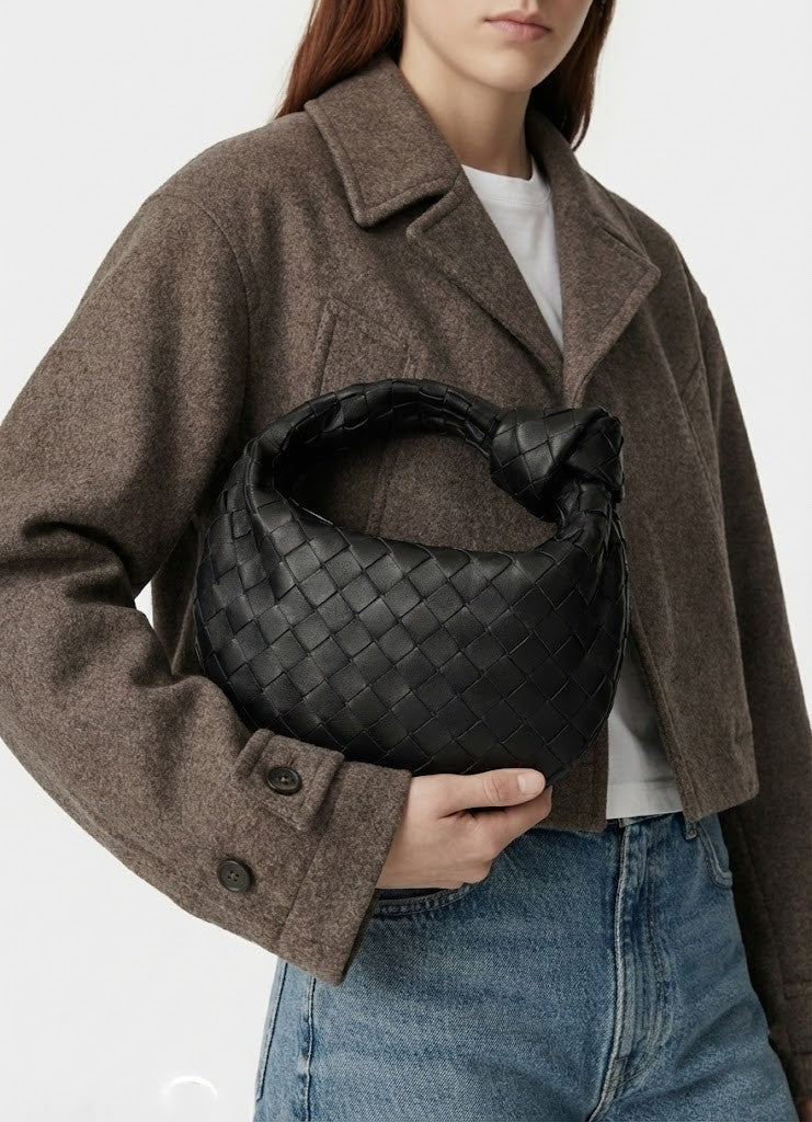 Alina | Woven Mini Shoulder Bag Black | FormaLuxe
