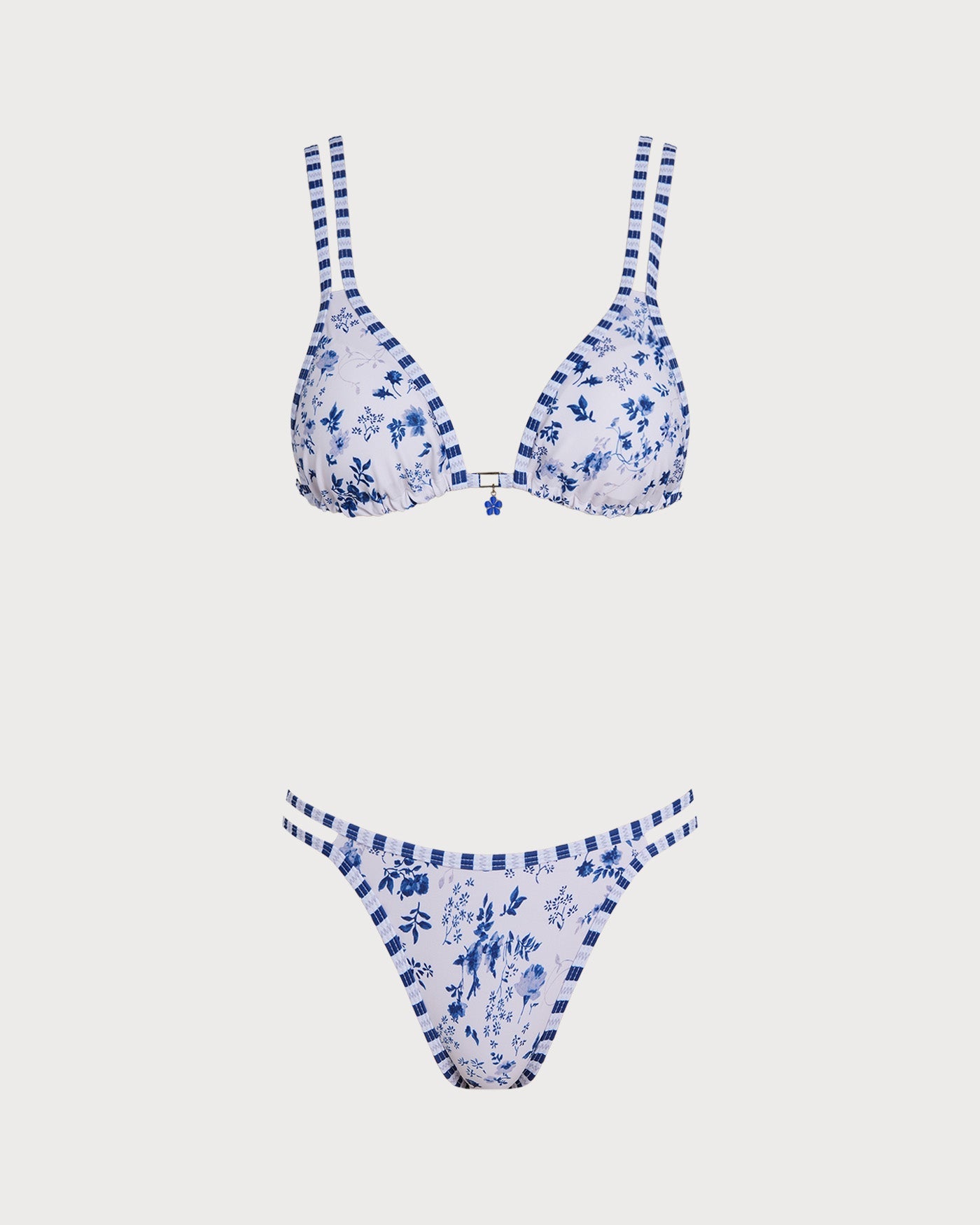 Faye | Triangel-Bikini mit Schnürung & Blumen – Weiß